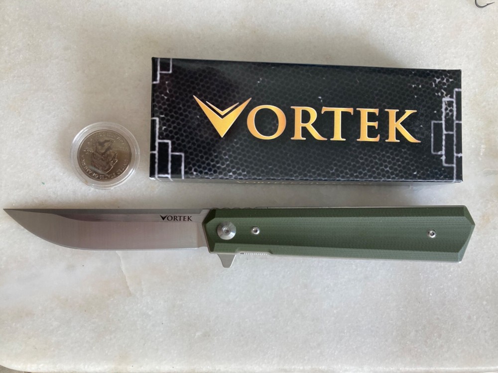 NEW VORTEX APACHE OLIVE FLIPPER POCKET KNIFE LOCK D2 PLAIN BLADE FAST BALL EDC