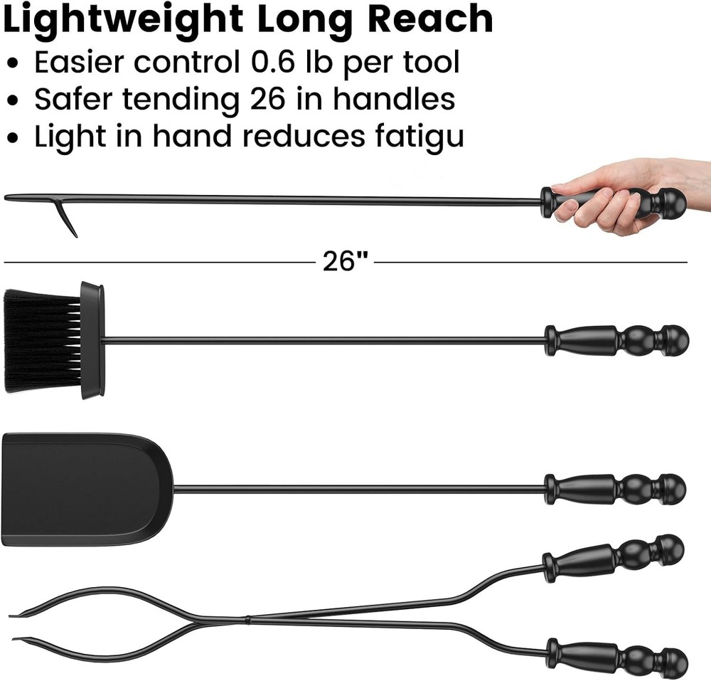 5PC Fireplace Tools Set - Fireplace Accessories Tool Set with Stand - 32" Wro...