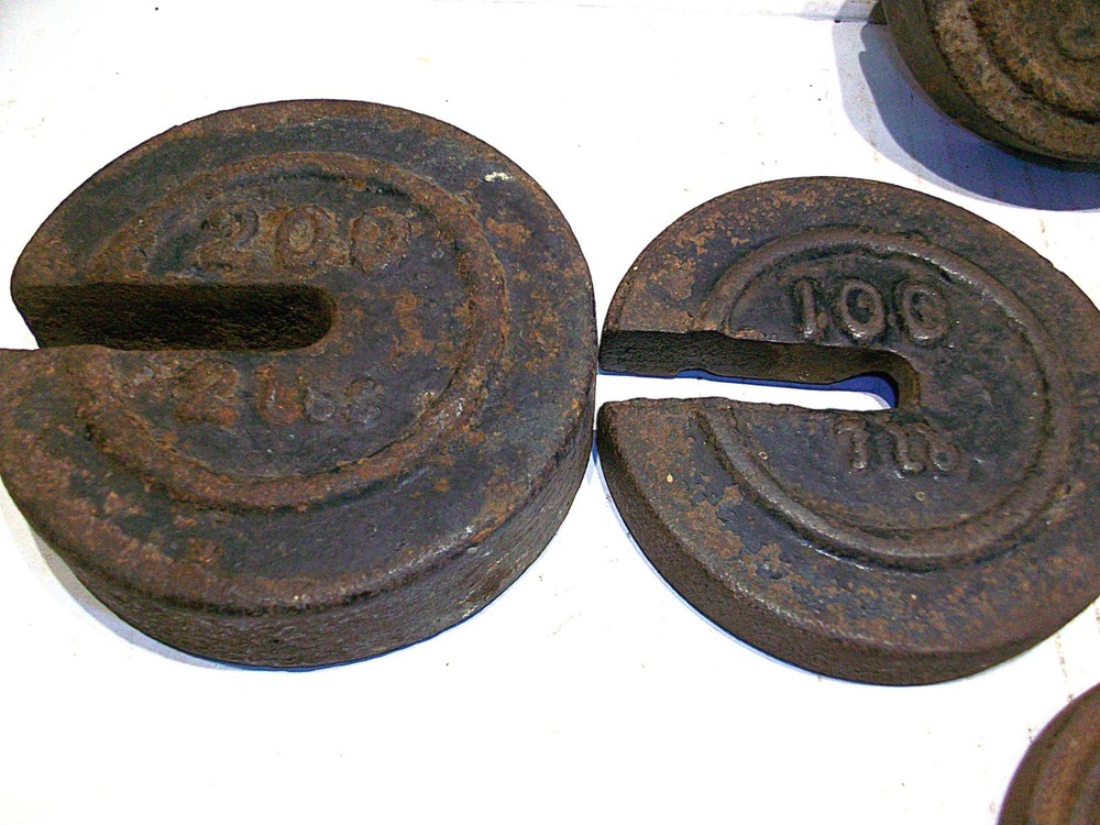 6 Vintage Cast Iron Platform Scale Weights