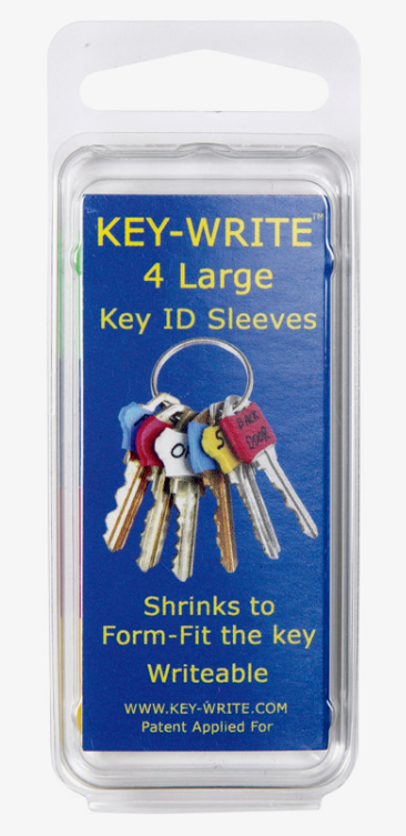 Key-Write Plastic Assorted LARGE KEY SLEEVES 4pk Shrinks To Form-Fit 040106 NEW!