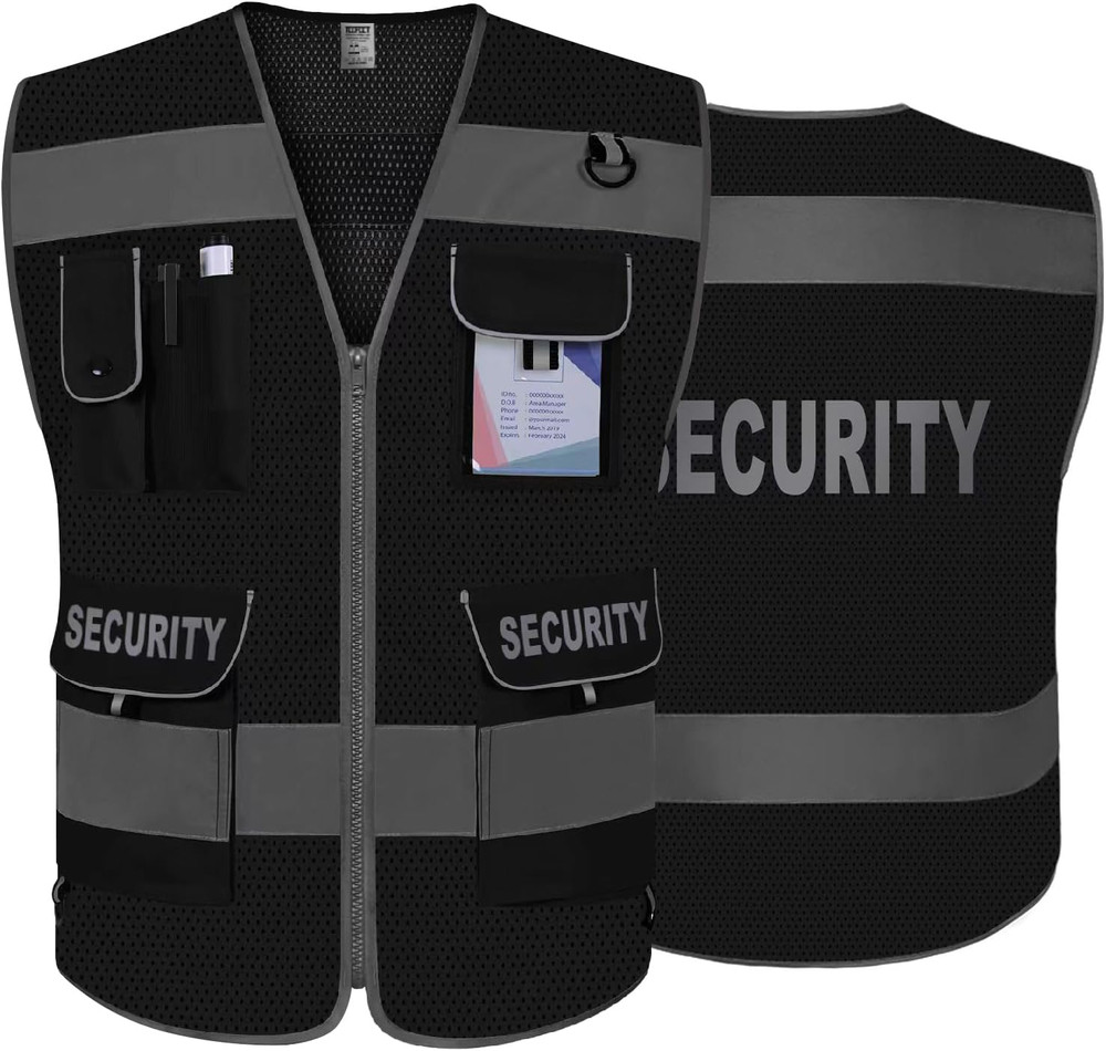 Mesh Security Vest Security Guard 9 Pockets Visibility Reflective Safety (Small)