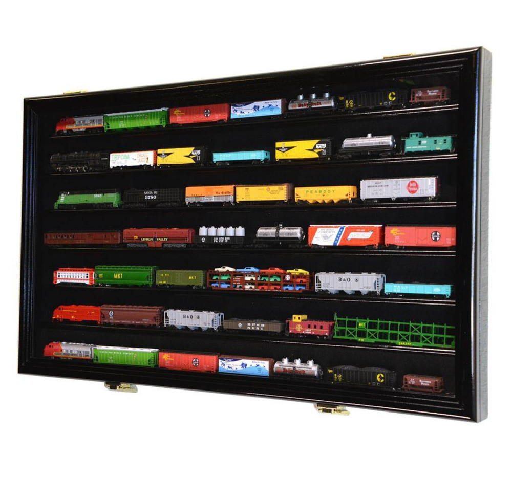 N Scale Model Train Display Case Lockable Collection Shelf Cabinet Black Finish