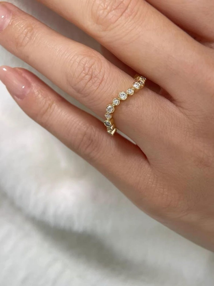 0.33CT Bezel Bubble Wave Moissanite Ring Curved Stackable Half Eternity Band