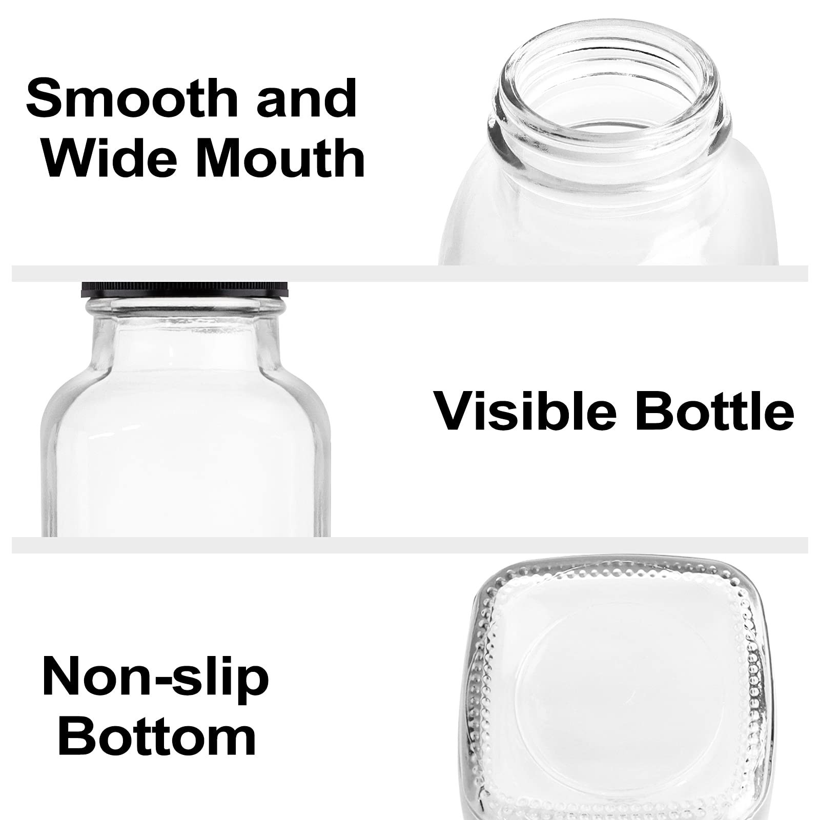 12 OZ Glass Drink Bottles, Set of 12 Vintage Glass Water Bottles with Lids, G...