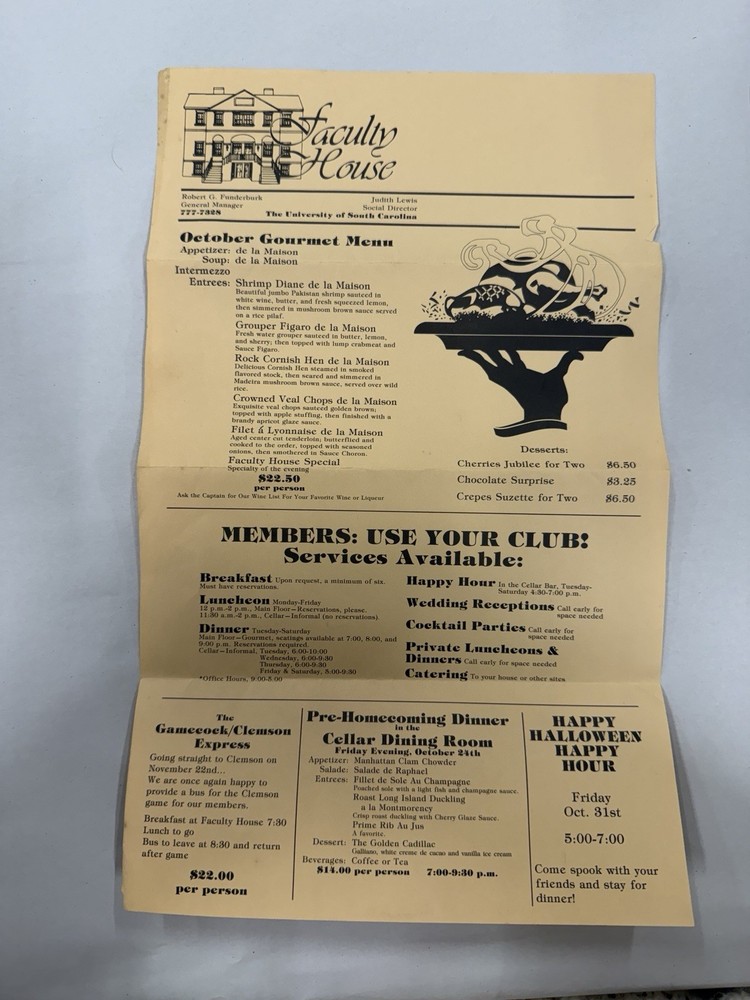 Faculty House Gourmet Menu Broadside –