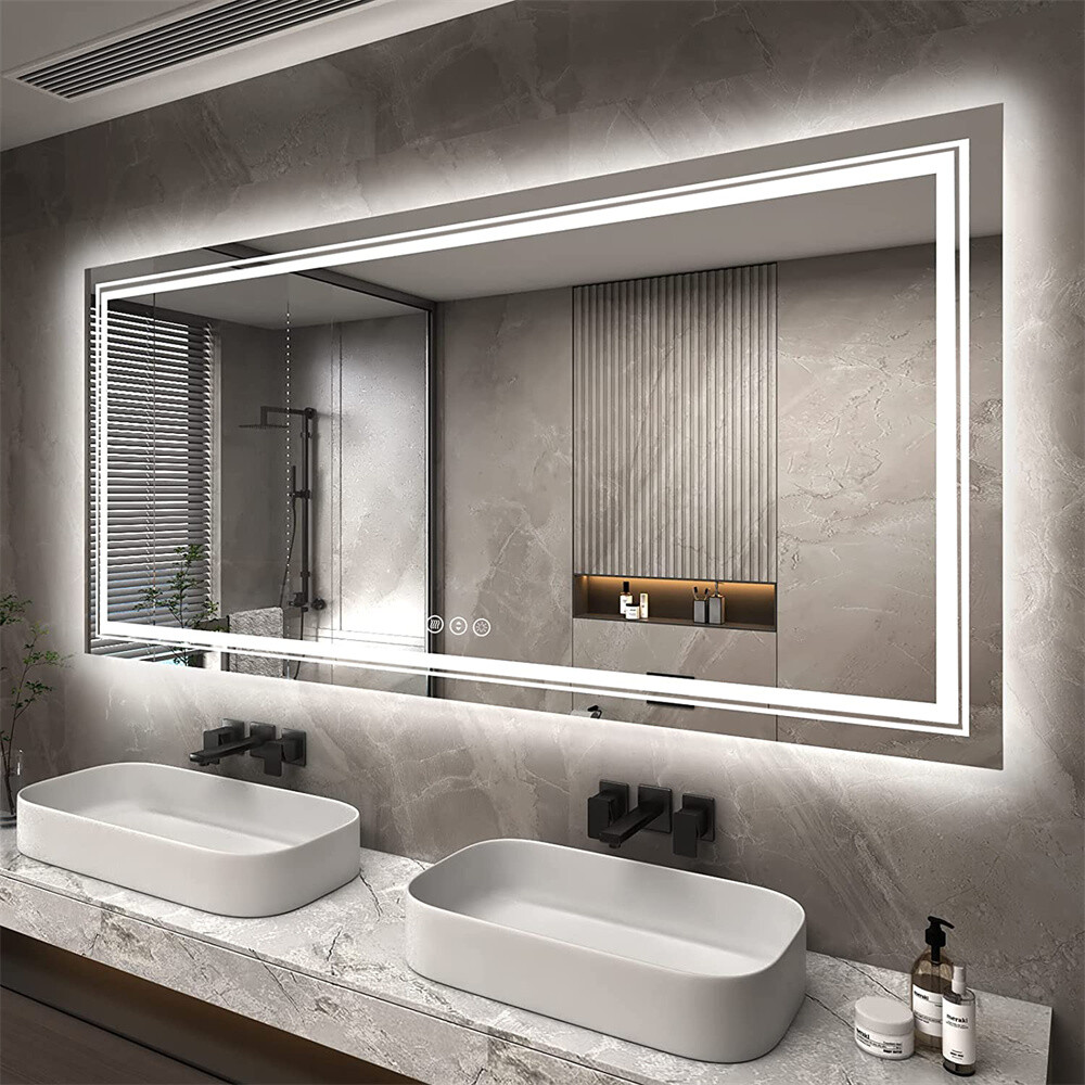 60x31'' Large LED Bathroom Vanity Mirror with Front Lights + Backlit Dimmable HD