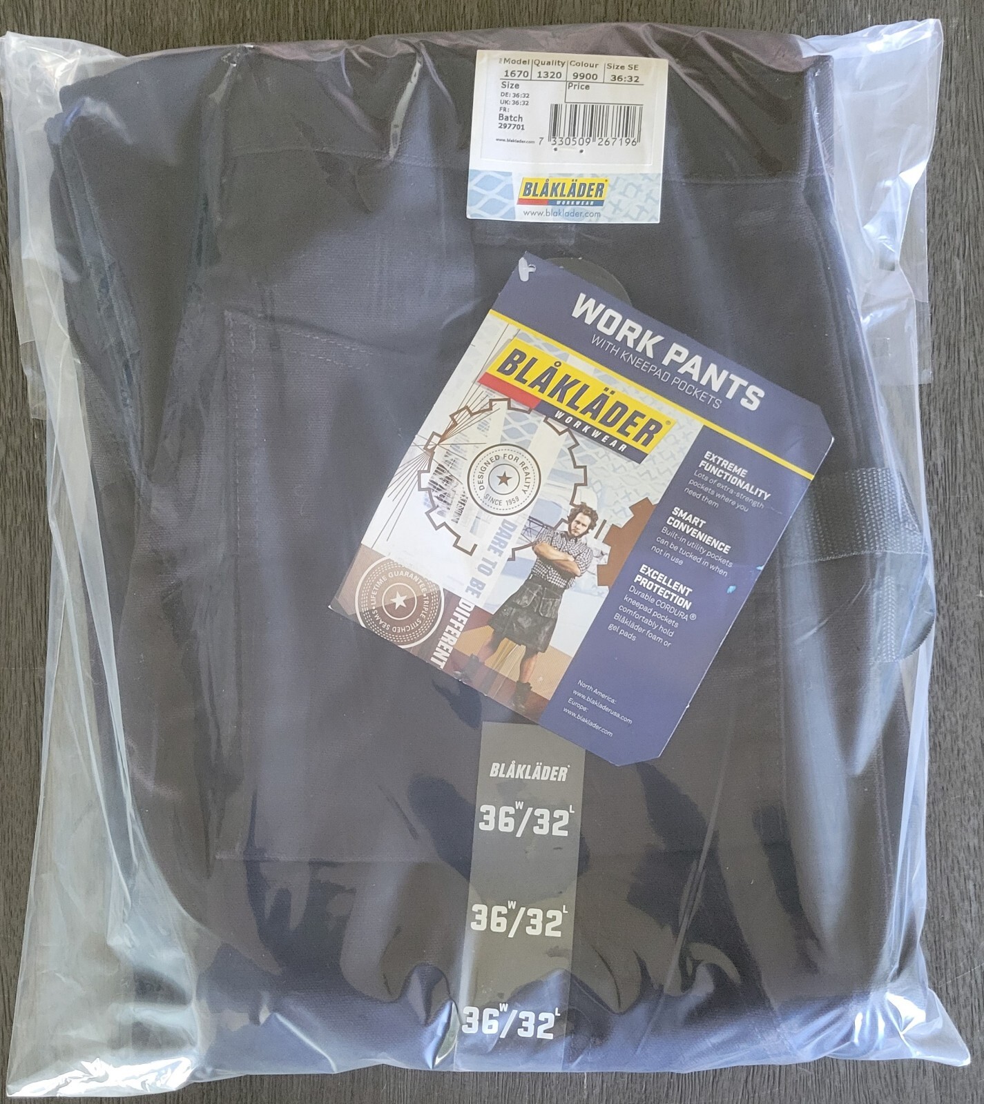 Blaklader work pants 1670 1320, Black- Size 36x32