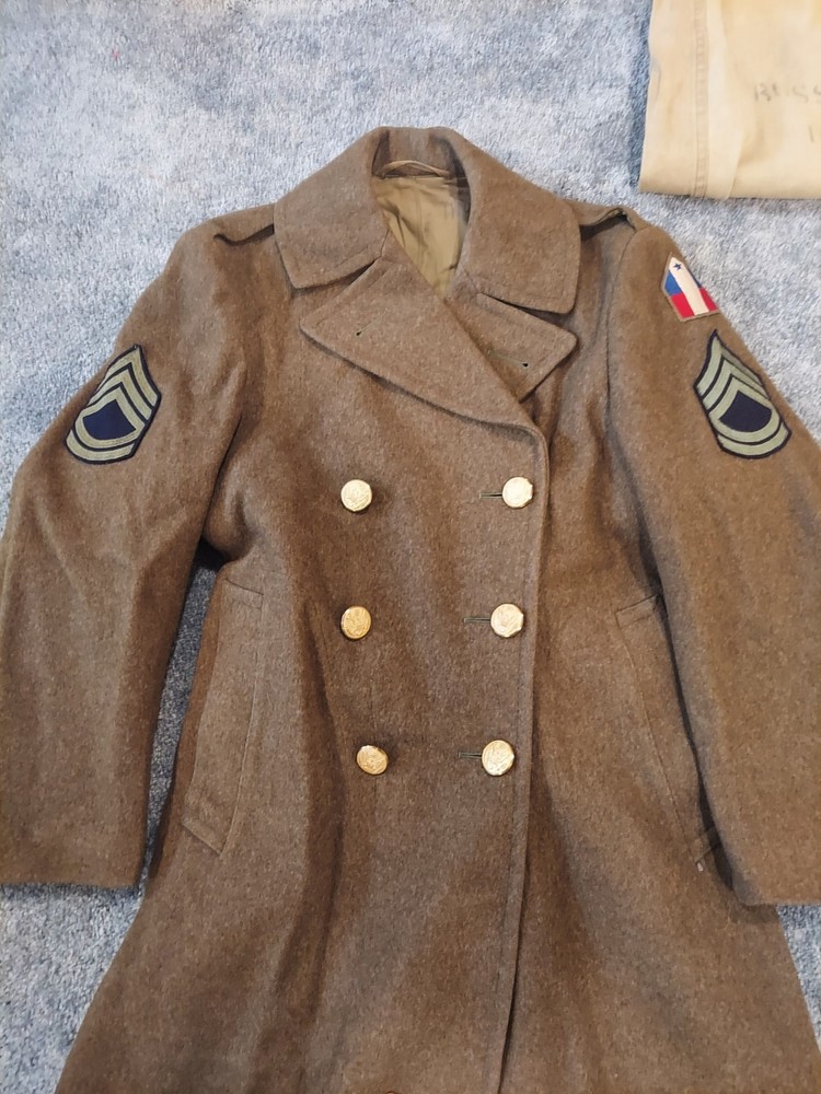 WWII Uniform Grouping - WW2 Sergeant Uniform Set - Jacket, Pants, Overcoat Etc