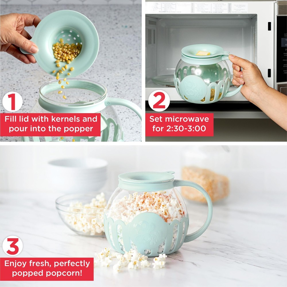 Ecolution Patented Micro-Pop Microwave Popcorn Popper with Temperature Safe Gl