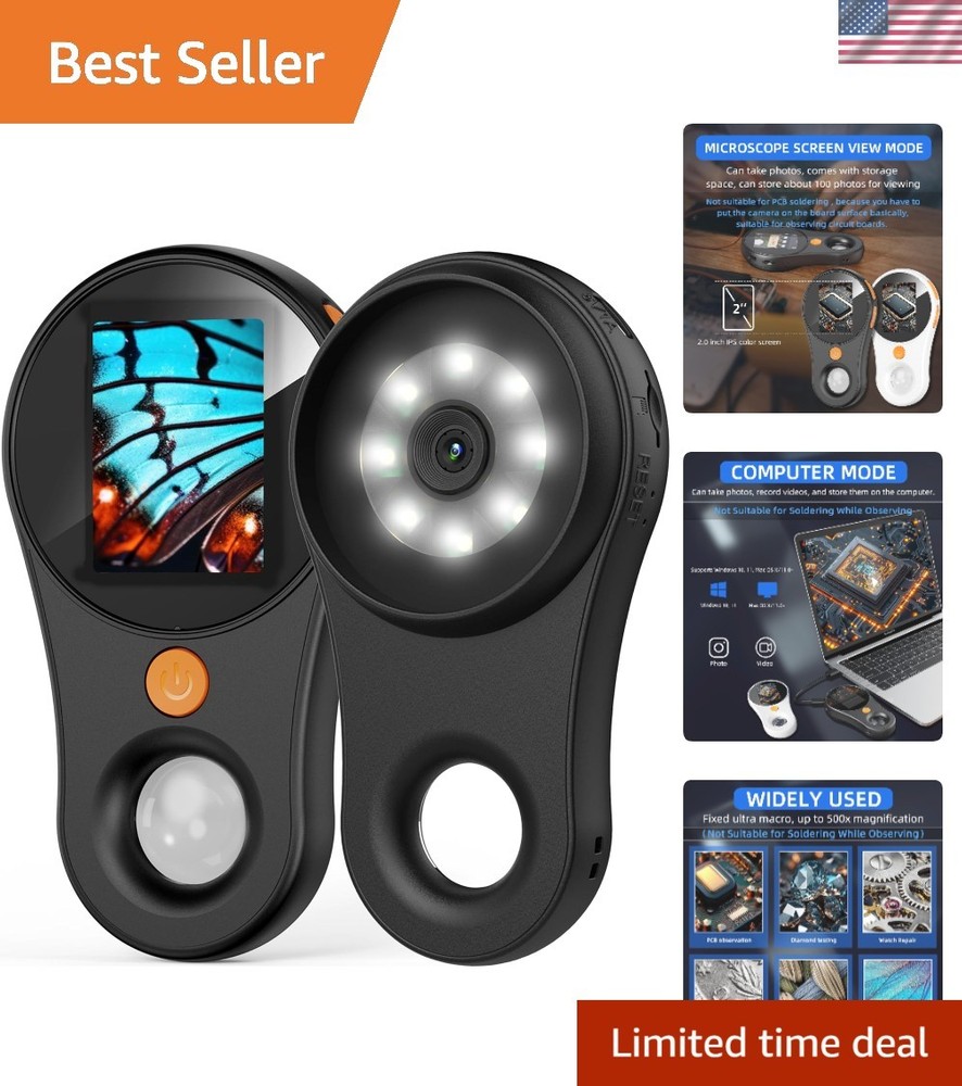 Portable Handheld Microscope - 200W HD Camera, 500x Magnification & Rechargeable