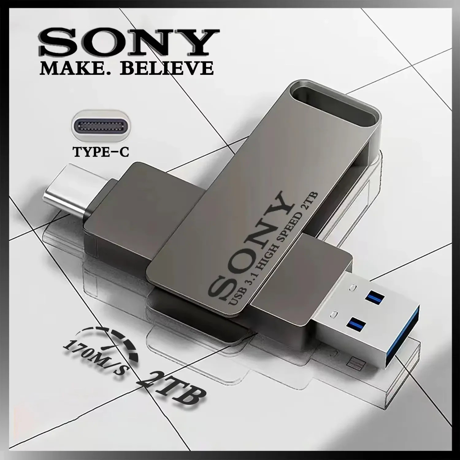 2TB Sony USB Flash Drive High Speed Type C PenDrive 1TB 512GB 256GB Metal Stick