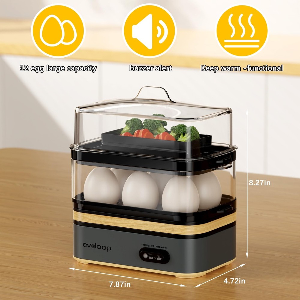Rapid Egg Cooker Electric 12 Eggs Capacity, Soft, Medium, Hard Boiled, Poache...