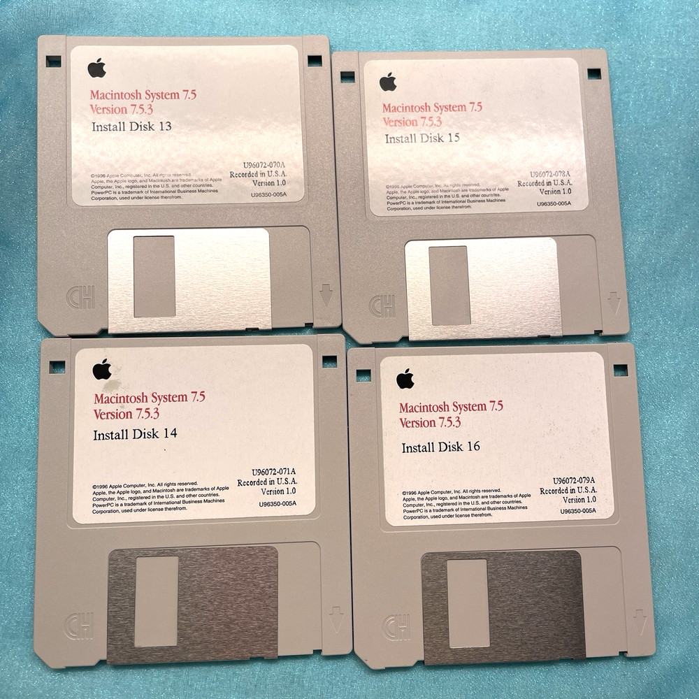 1996 Macintosh System Software 7.5 Version 7.5.3 Floppy Disks 20 Sealed, 20 Used