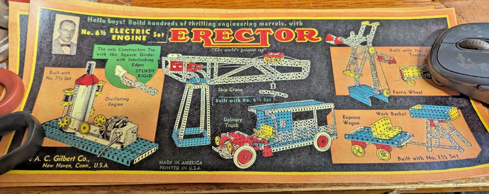 1 NEW A C Gilbert Erector SET INSIDE LID DECAL