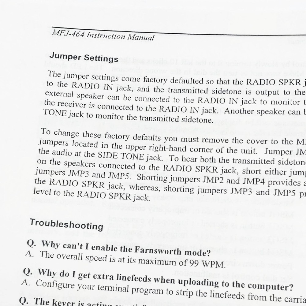 MFJ-464 CW Keyer/Reader Original MFJ Manual