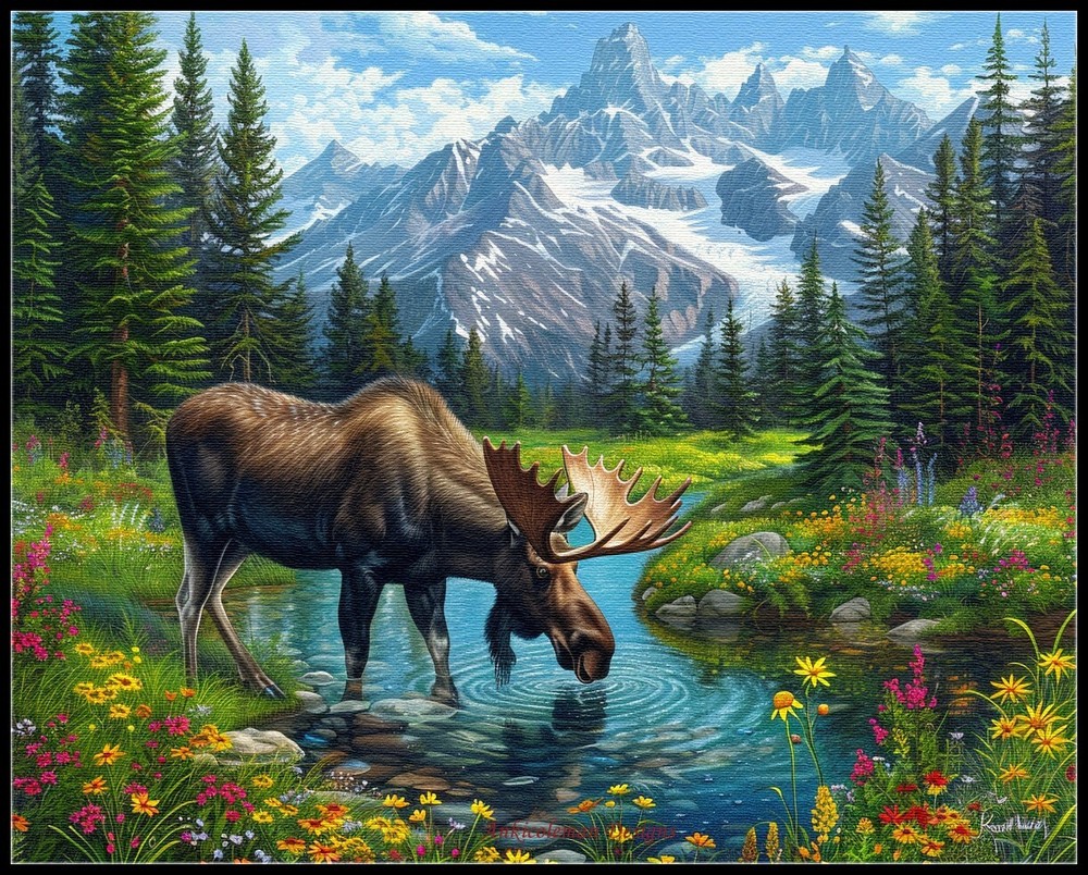 Moose's Moment - DIY Chart Counted Cross Stitch Patterns Needlework DMC Color