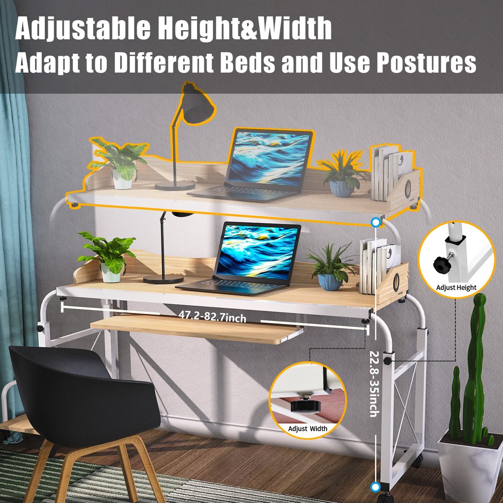 Mobile Adjustable Home Office Desk - Cross-Bed Stretchable & Movable Design