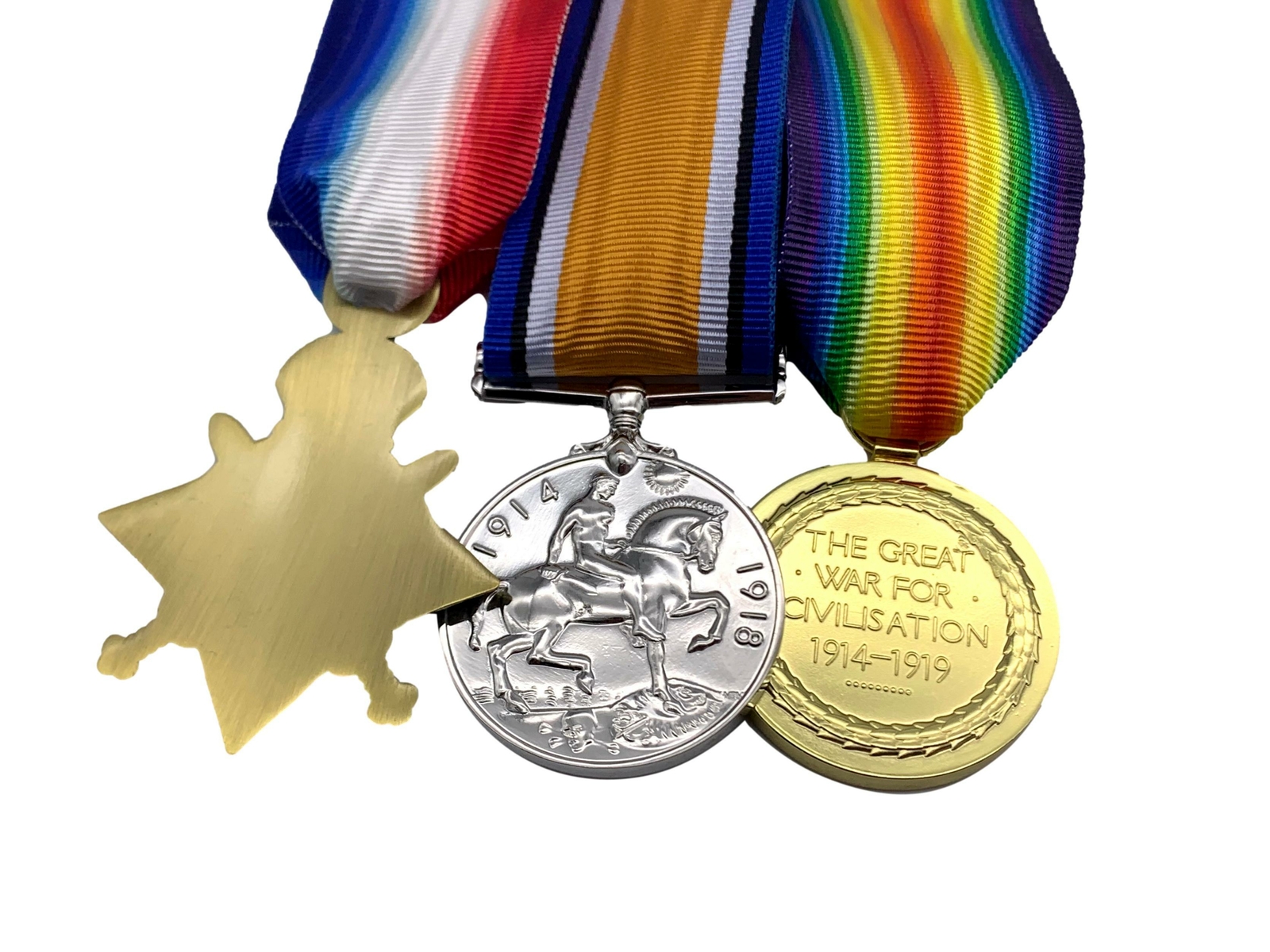 WW1 Medal Trio, 1914/15 Star, British War And Victory Medals, Full Size Replicas