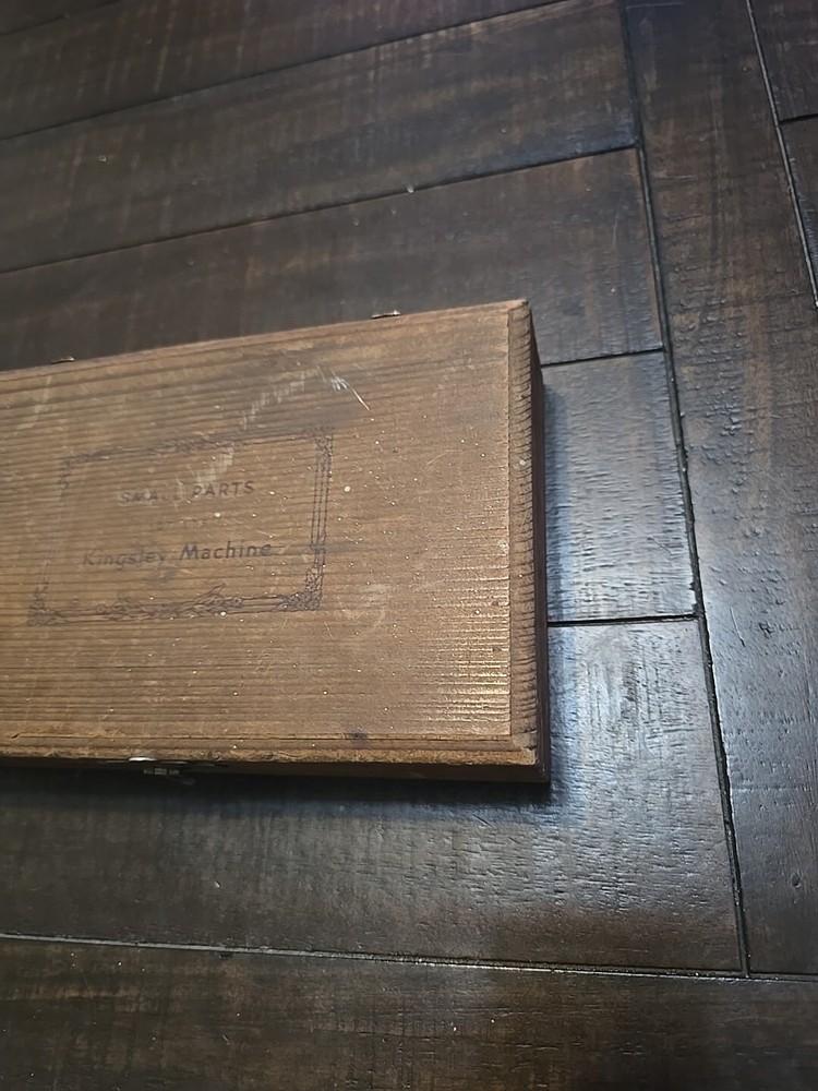 Kingsley Machine Empty Small Parts Wooden Box, Empty Hinged