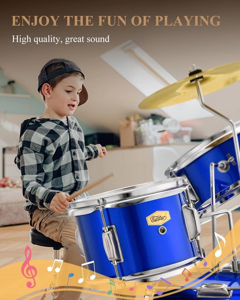 Eastar 14" Kids Drum Kit 3-Piece Set – Beginner Drum Set Adjustable Stool