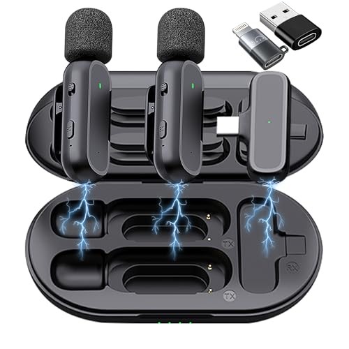 2 Pack Professional Wireless Lavalier Microphone for iPhone iPad Android Black