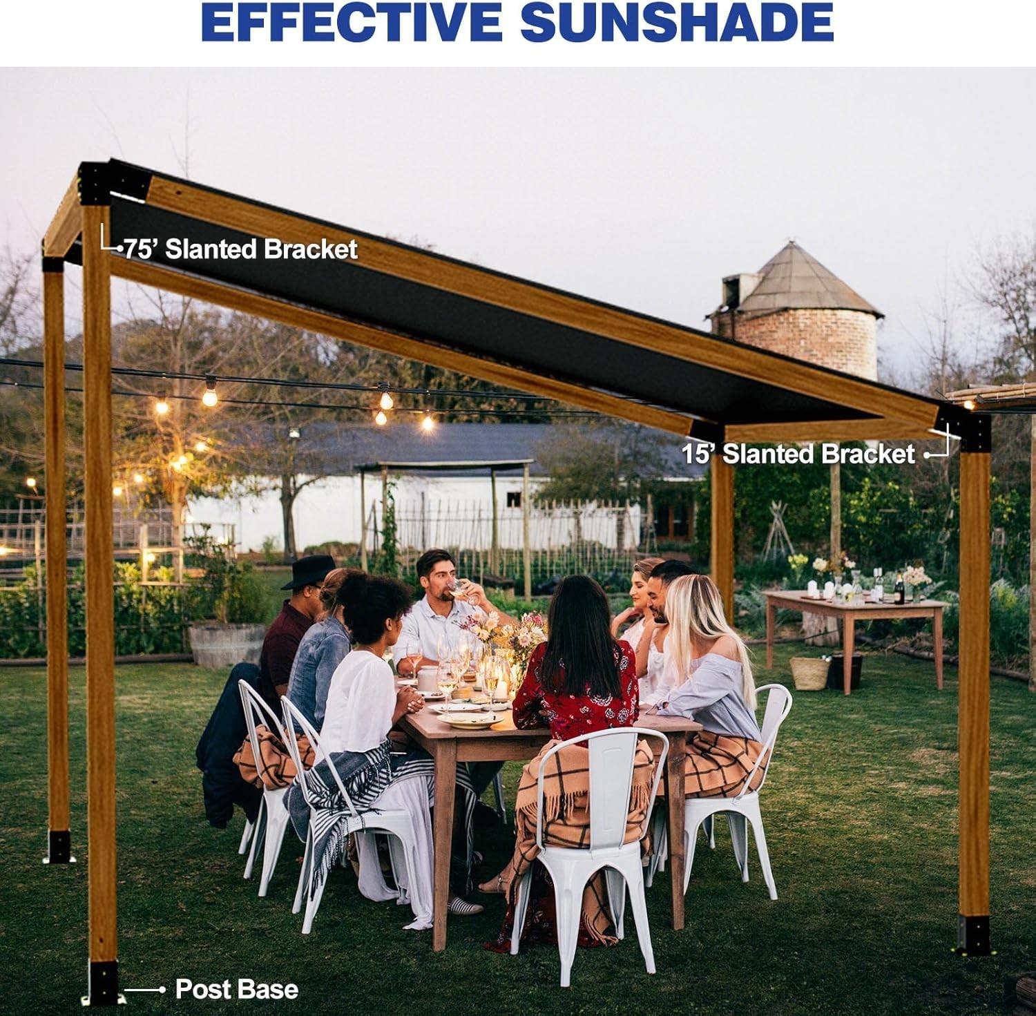 Pergola Kit, Slanted Roof Pergola Bracket, 3-Way Brackets with Post Base Kit, Lo