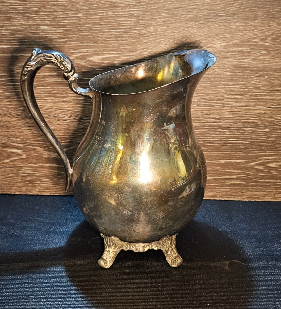 FB Rogers Silver Co Silverplate Water Pitcher Footed Lip Ice Guard Vintage EUC