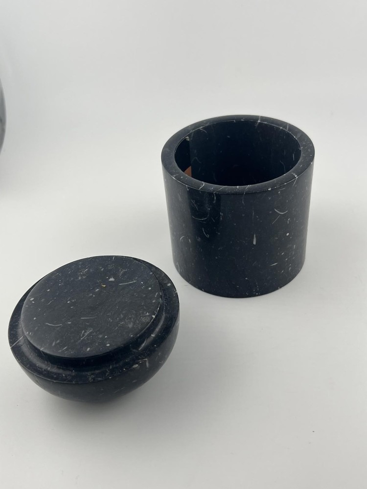 Black Natural Stone Container with Lid Handmade Decorative Storage Jar