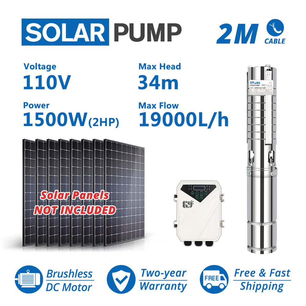 4" Deep Well Stainless Steel Solar Water Pump 110V 2HP Submersible + Controller