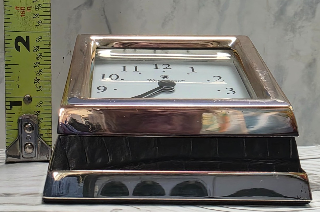 Waterford Free Standing Desk Clock, Faux Black Crocodile & Silver Plate Outline