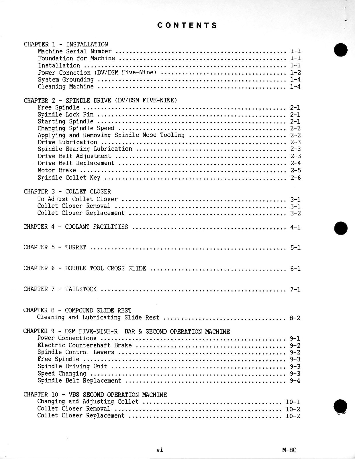 DSM-59 DSM-59R PRECISION SHOP OPERATOR MANUAL FITS HARDINGE LATHES VBS VBS-R M-8