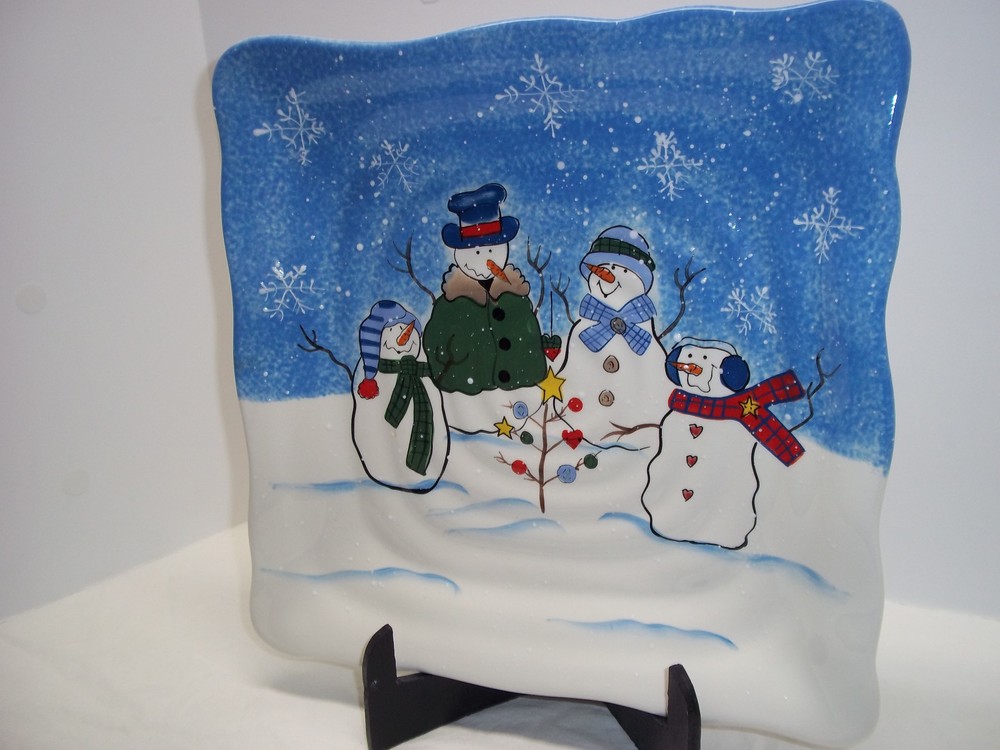 Sonoma  Button Up Snowman Serving Plate