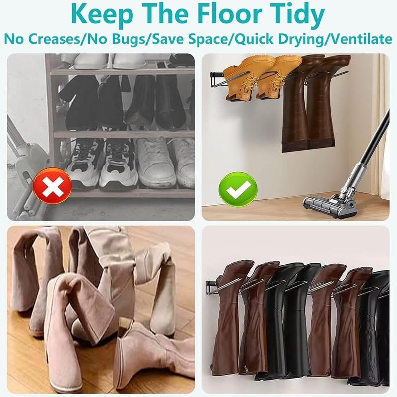 Wall Mounted Boot Rack Space Saving Heavy Duty Quick Drying Rust Proof Storage