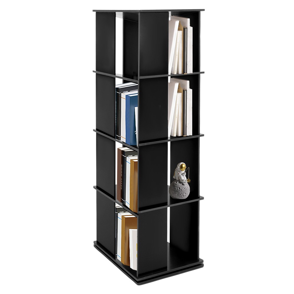 Black Bookcase Storage Shelf 360?? Rotating Bookshelf Freestanding Display Rack