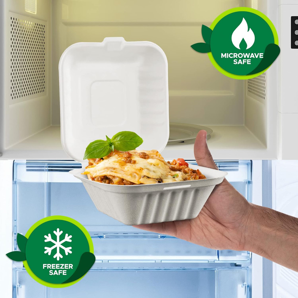 50-Pack 6X6 Biodegradable Bento Box Hamburger Containers, Compostable Small Take