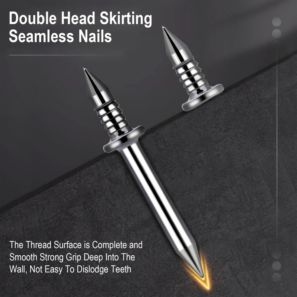 250 Pcs Double-Head Skirting Thread Seamless Nail, Double-Headed Silver