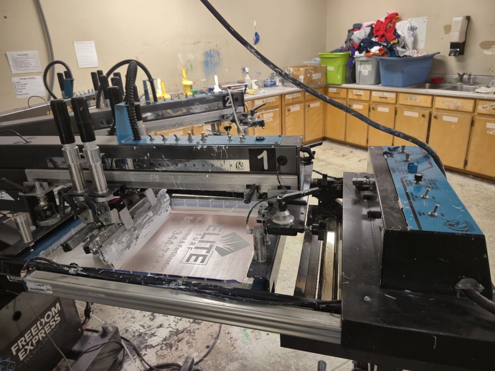Automatic Screen Printing Press Machine 6 Color, 8 Station With Everything Inc.