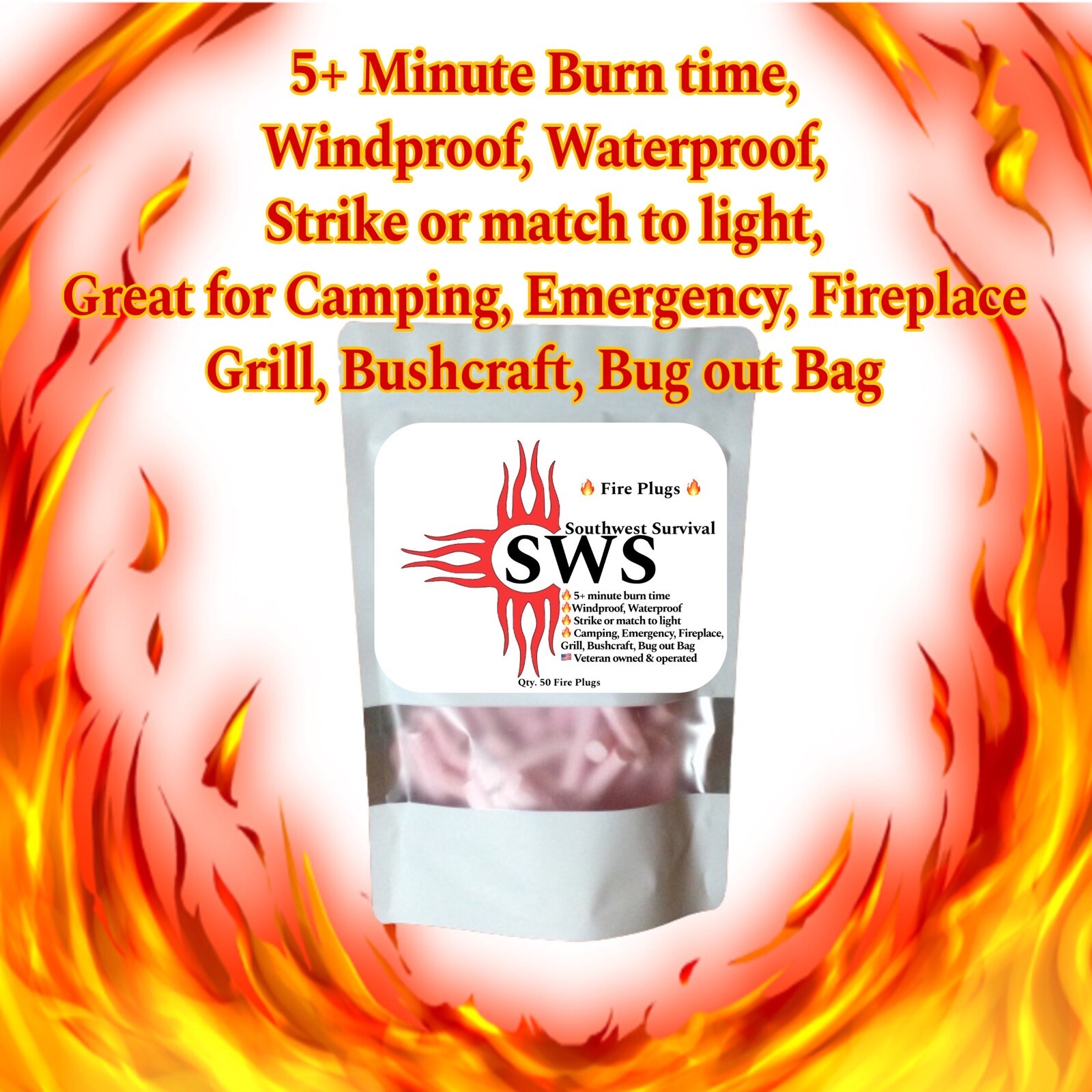 Fire Starters 50 Pack￼, Wind/Waterproof, Fire Starting Tinder, Veteran Owned,USA