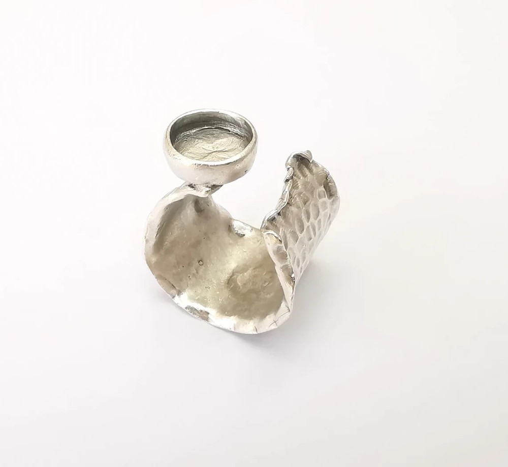 Hammered Ring Setting Resin Ring Blank Cabochon Mounting Adjustable Dried Flower