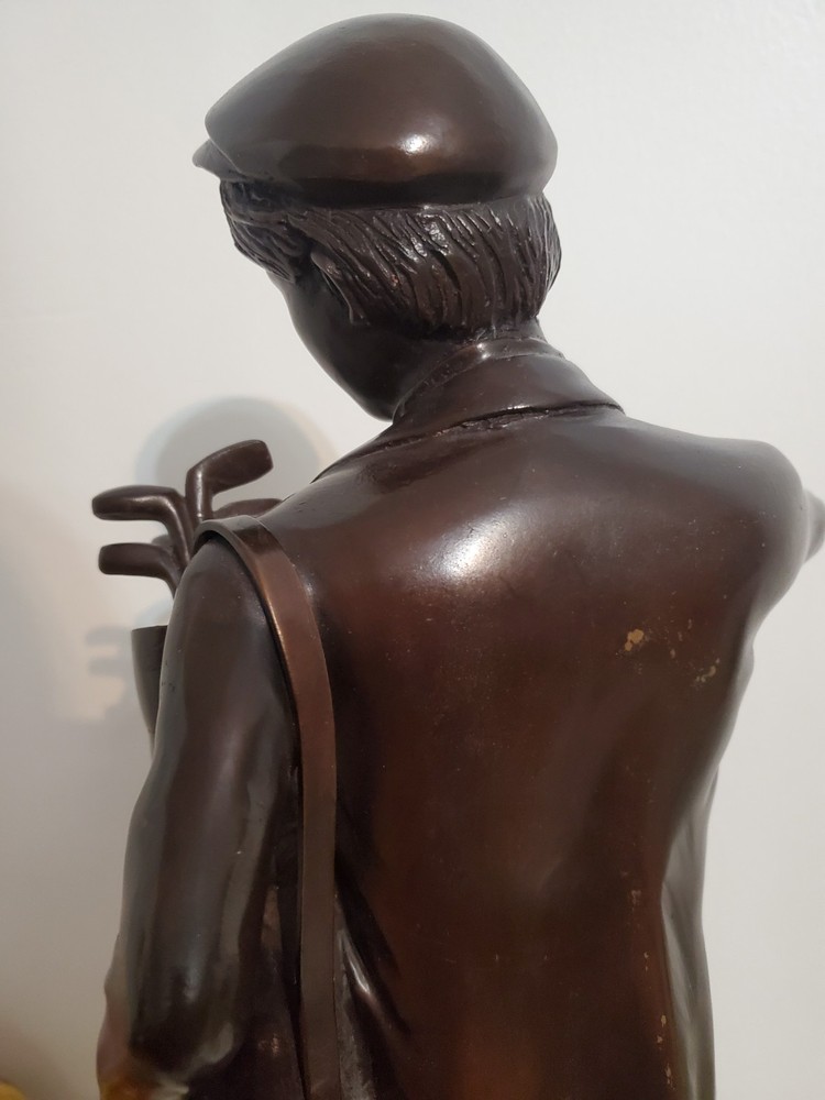 Bronze Boy Golfer Caddy Lantern Light Statue H 23"