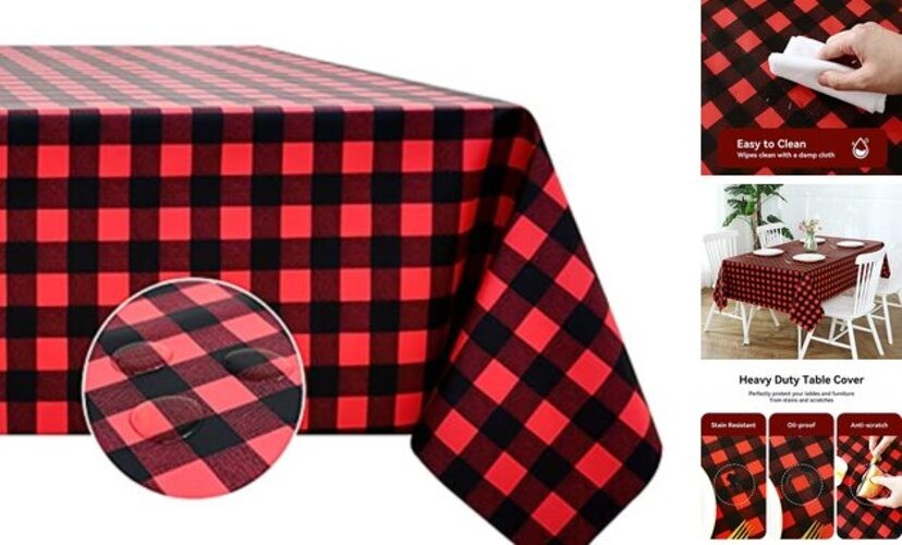 Rectangle Vinyl Tablecloth, 100% 52" x 70" (Rectangular) Black and Red
