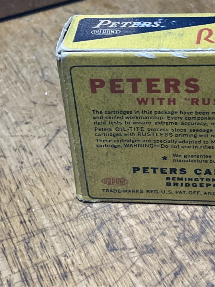 Vintage Peters Rustless 8mm Mauser Cartridge Ammo Box Empty
