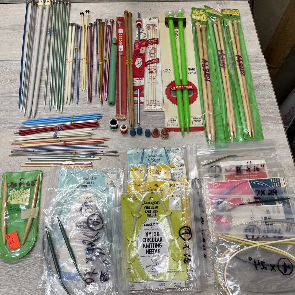 Large Lot knitting Needles Bamboo, Interchangeable, Circular Needles, 106+ Pcs.