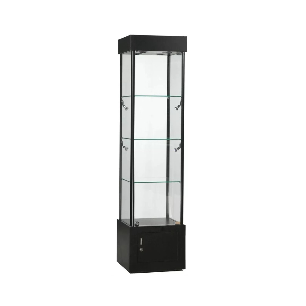 Black Tower Rectangular LED Showcase with Bottom Storage & Lock – 73” Tall