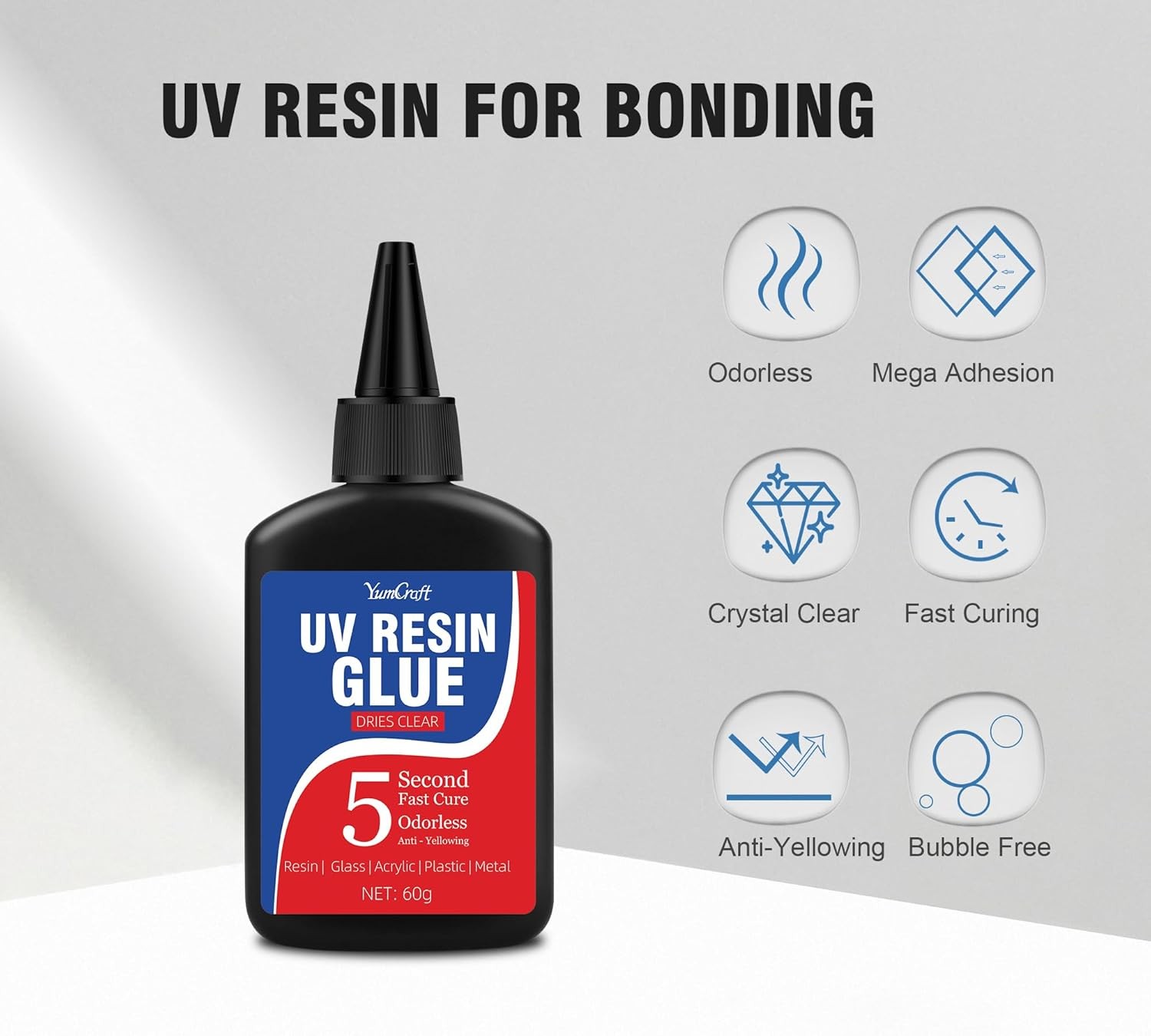 UV Resin Kit with Light 60g UV Glue with Rechargeable Light 5 Second Fast Cur...