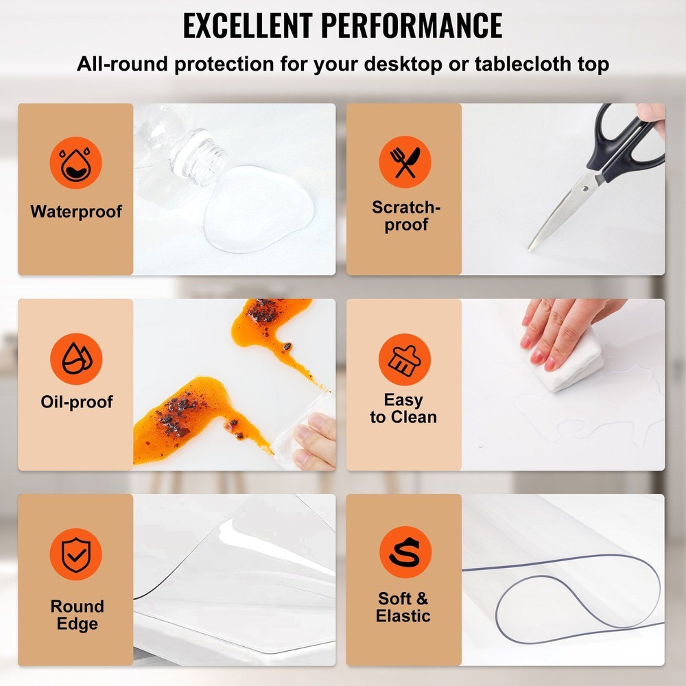 96 x 42" Clear Table Cover Protector 2mm Thick Clear Desk Protector Table Pads