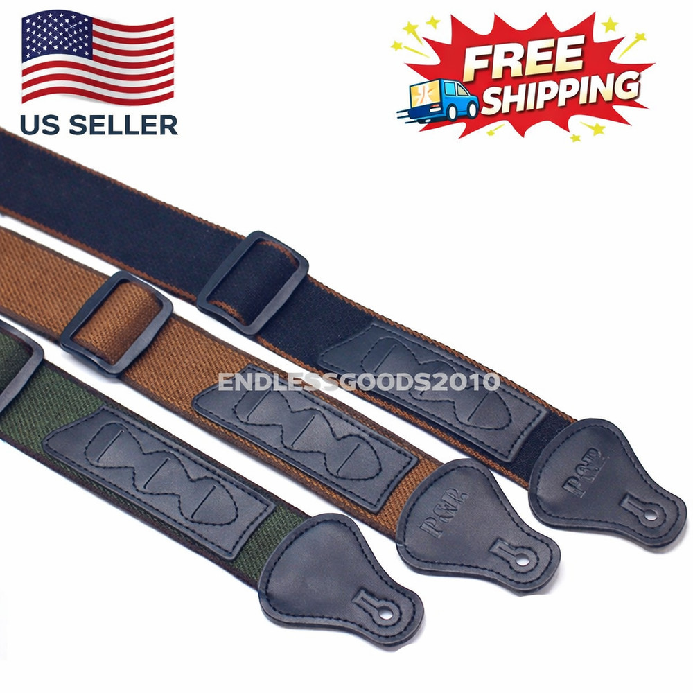 Adjustable Guitar Strap with Pick Holder, Genuine Leather Ends