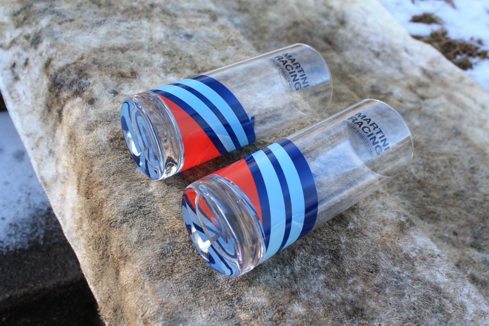 2 Porsche Long Glass Martini Racing Set Glasses Lead Crystal 935 911 GT3 956