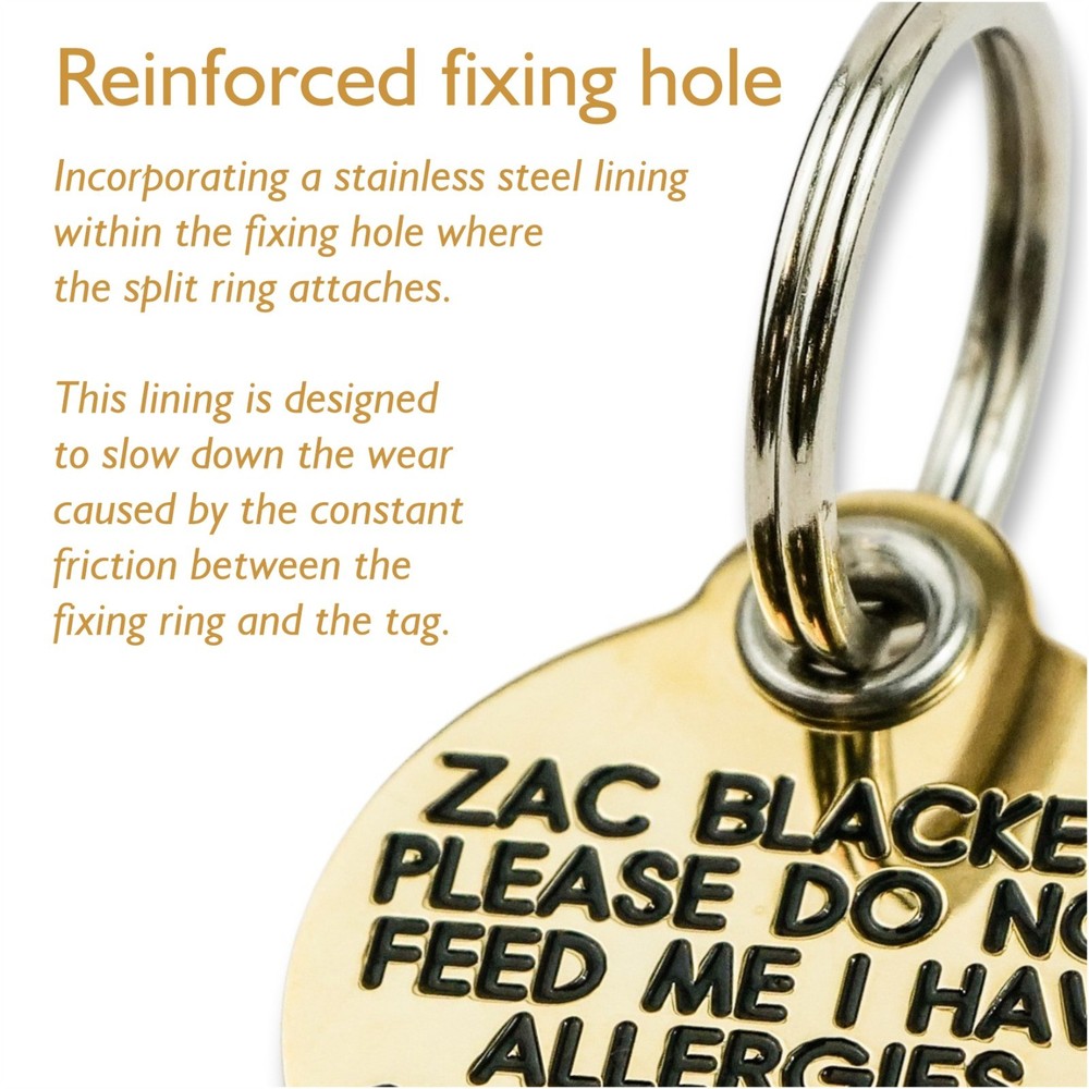 REINFORCED Deeply engraved dog tag, 33mm extra tough solid brass