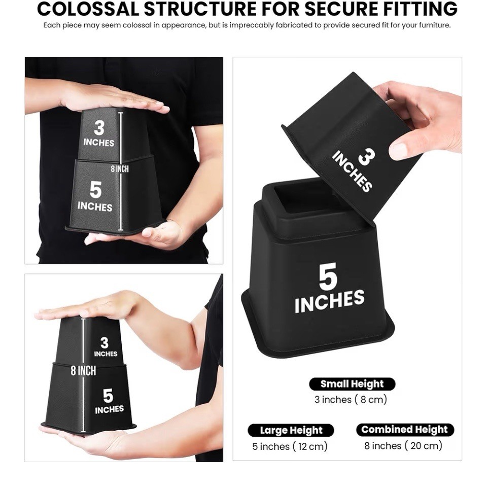 Furniture Risers 8 Pc Adjustable Bed Sofa Chair Utopia Bedding 3” 5” 8” Square